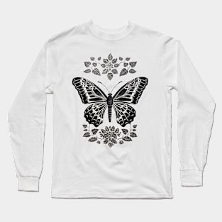 Block Print Art Butterfly Long Sleeve T-Shirt